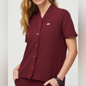 FIGS Suswe Shawl Collar Top Burgundy Red Size XS Discontinued
